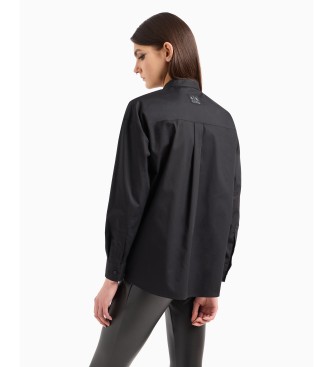 Armani Exchange Plain coloured button-down shirt with small stand-up collar and long sleeves in black cotton with long sleeves  