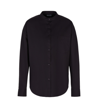 Armani Exchange Plain coloured button-down shirt with small stand-up collar and long sleeves in black cotton with long sleeves  