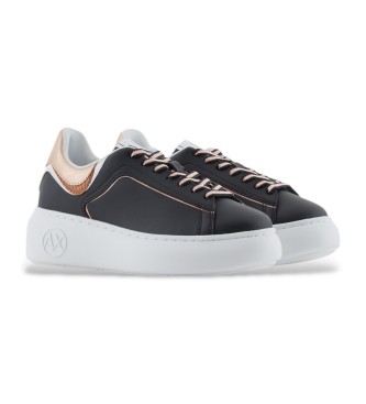 Armani Exchange Leather trainers with black logo appliqu