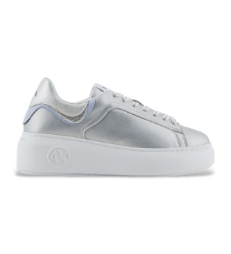 Armani Exchange Sneakers in pelle con applicazione logo argento