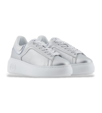 Armani Exchange Sneakers in pelle con applicazione logo argento