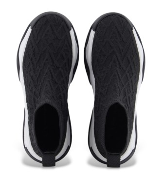 Armani Exchange Baskets de type chaussette en tissu extensible avec logo noir sur toute la surface.