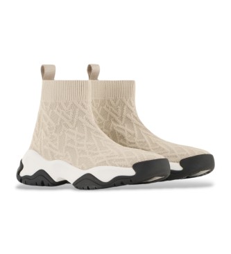 Armani Exchange Sock-like trainers in stretch fabric with all-over beige logo