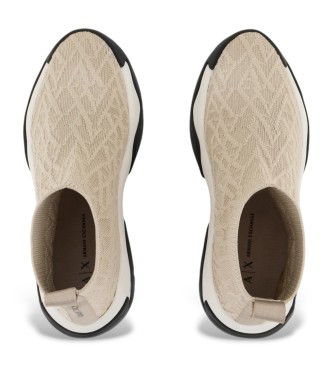 Armani Exchange Baskets de type chaussette en tissu extensible avec logo beige sur toute la surface.