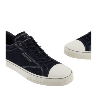Armani Exchange Tnis de couro macio azul-marinho