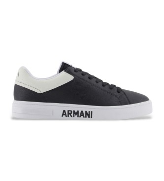 Armani Exchange Usnjene športne copate z logotipom na podplatu črne barve