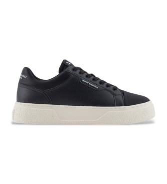 Armani Exchange Hammered leather trainers with contrast back  black