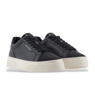 Armani Exchange Hammered leather trainers with contrast back  black