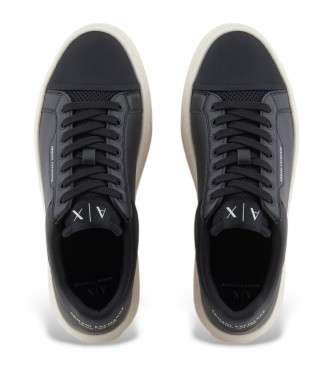 Armani Exchange Hammered leather trainers with contrast back  black