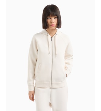 Armani Exchange White hoodie with hood and zip in stretchy white fabric