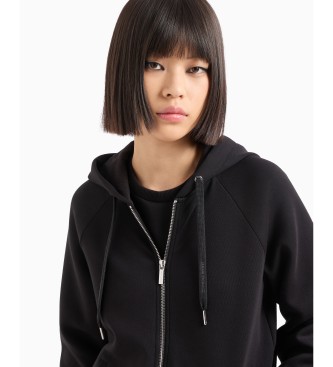 Armani Exchange Stretch hooded zip-up sweatshirt Black