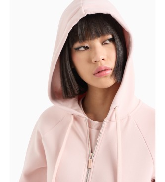 Armani Exchange Hooded sweatshirt with zipped hood in pink stretch fabric