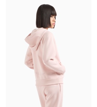 Armani Exchange Hooded sweatshirt with zipped hood in pink stretch fabric