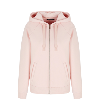 Armani Exchange Hooded sweatshirt with zipped hood in pink stretch fabric