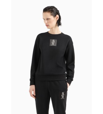 Armani Exchange Sudadera de cuello redondo con parche de monograma Negro