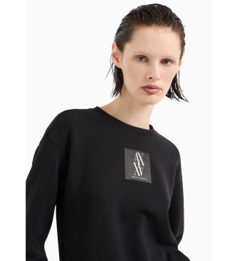 Armani Exchange Sweatshirt med rund hals og monogram-patch Sort