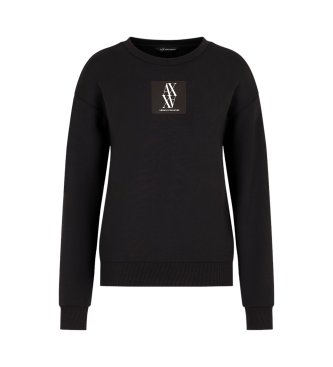 Armani Exchange Sweatshirt med rund hals og monogram-patch Sort