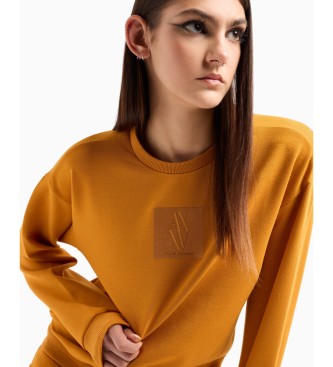 Armani Exchange Sudadera de cuello redondo con parche de monograma naranja