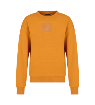 Armani Exchange Sudadera de cuello redondo con parche de monograma naranja