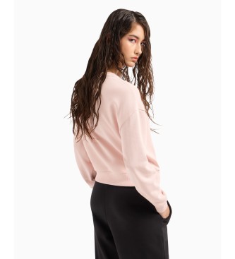 Armani Exchange Sweatshirt bsica de algodo orgnico com gola redonda ASV cor-de-rosa