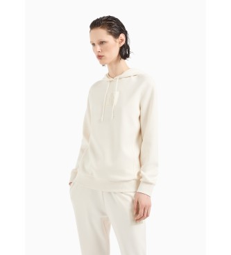 Armani Exchange Sweatshirt com capuz e remendo de monograma branco tom sobre tom