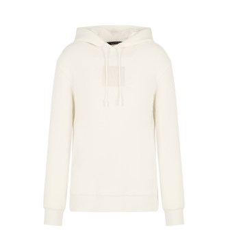 Armani Exchange Hooded sweatshirt with monogram patch tone on tone white