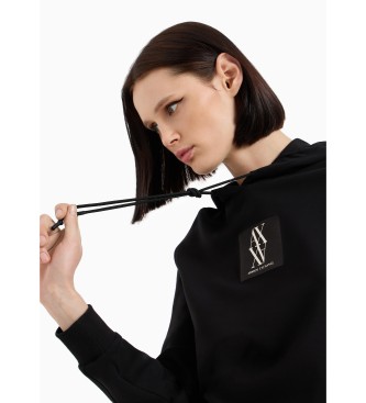 Armani Exchange Sweatshirt mit Kapuze und Ton-in-Ton-Monogramm-Patch  Schwarz