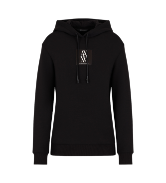 Armani Exchange Hooded sweatshirt with tone-on-tone monogram patch  Black