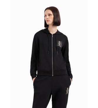 Armani Exchange Hooded sweatshirt with zip and black monogram logo patch