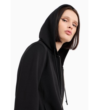 Armani Exchange Hooded sweatshirt with zip and black monogram logo patch