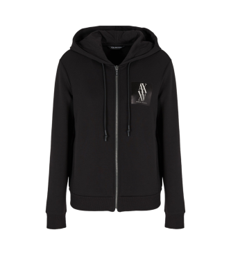 Armani Exchange Hooded sweatshirt with zip and black monogram logo patch