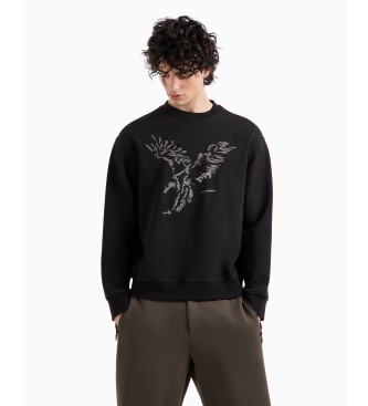 Armani Exchange Round neck sweatshirt with eagle embroidery in organic cotton ASV black