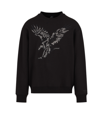 Armani Exchange Rundhalset sweatshirt med rnebroderi i kologisk bomuld ASV sort