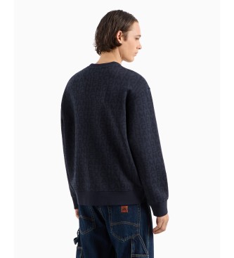 Armani Exchange Sweatshirt mit Rundhalsausschnitt aus regenerierter Baumwolle und Ton-in-Ton-Logo auf dem gesamten marineblauen Kleidungsstck