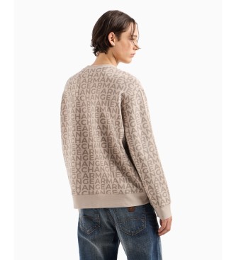 Armani Exchange Sweater met ronde hals, geregenereerd katoen en ton sur ton logo in beige.