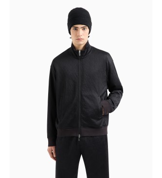 Armani Exchange Zip-up sweatshirt in tone-on-tone black monogram fabric