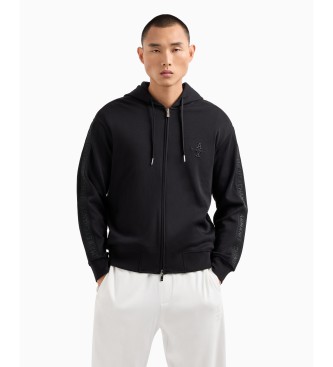 Armani Exchange ASV sweatshirt med huva och interlockknppning i svart bomull