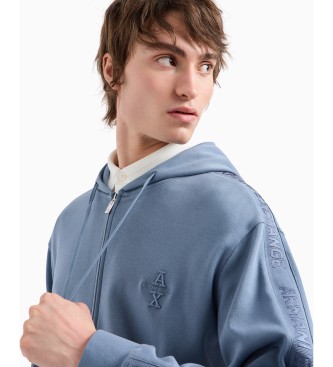 Armani Exchange Sweat  capuche ASV avec fermeture interlock en coton bleu  