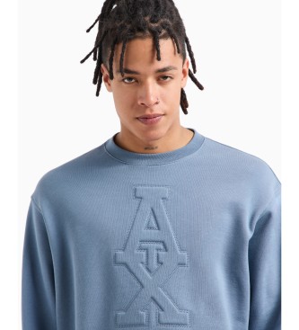 Armani Exchange Sweatshirt with logo engraved in blue ASV French fleece