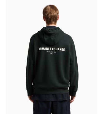 Armani Exchange Sweat  capuche avec capuche et fermeture clair complte en coton carbonis noir.