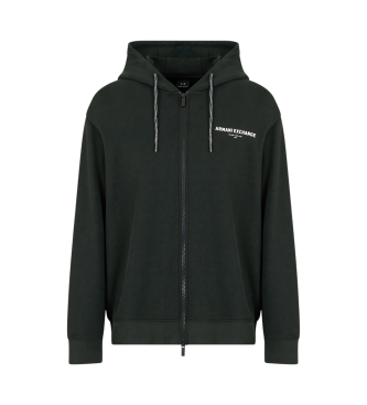 Armani Exchange Black carbonised cotton French terry full zip hooded sweatshirt with hood and full zip