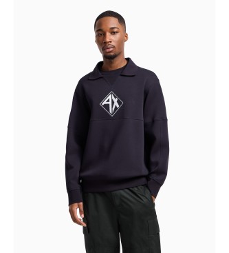 Armani Exchange Sweat  col roul et col polo en interlock extensible coton-polyester marine