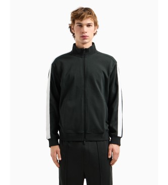 Armani Exchange Felpa con zip intera e collo alla coreana in cotone interlock nero