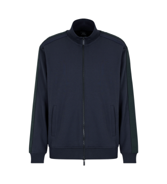 Armani Exchange Sweat entirement zipp avec col mao en coton interlock marine