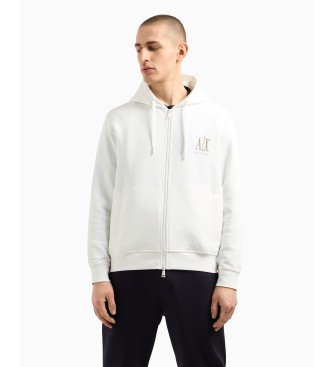 Armani Exchange Sweat  capuche avec fermeture clair complte en coton-polyester stretch lamin blanc