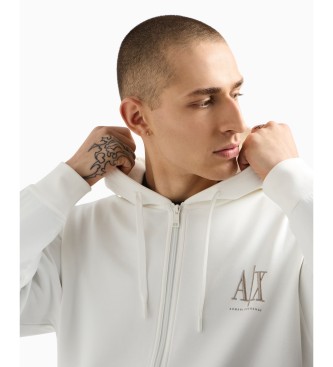 Armani Exchange Sweat  capuche avec fermeture clair complte en coton-polyester stretch lamin blanc