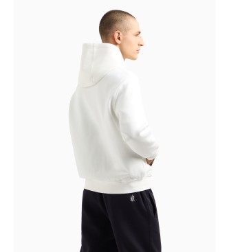 Armani Exchange Sweat  capuche avec fermeture clair complte en coton-polyester stretch lamin blanc