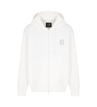 Armani Exchange Sweat  capuche avec fermeture clair complte en coton-polyester stretch lamin blanc