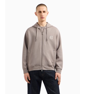 Armani Exchange Sweat  capuche avec fermeture  glissire complte en coton stretch gris lamin de polyester.