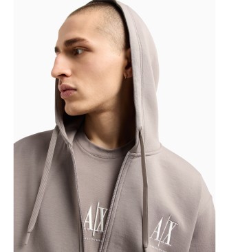 Armani Exchange Sweat  capuche avec fermeture  glissire complte en coton stretch gris lamin de polyester.